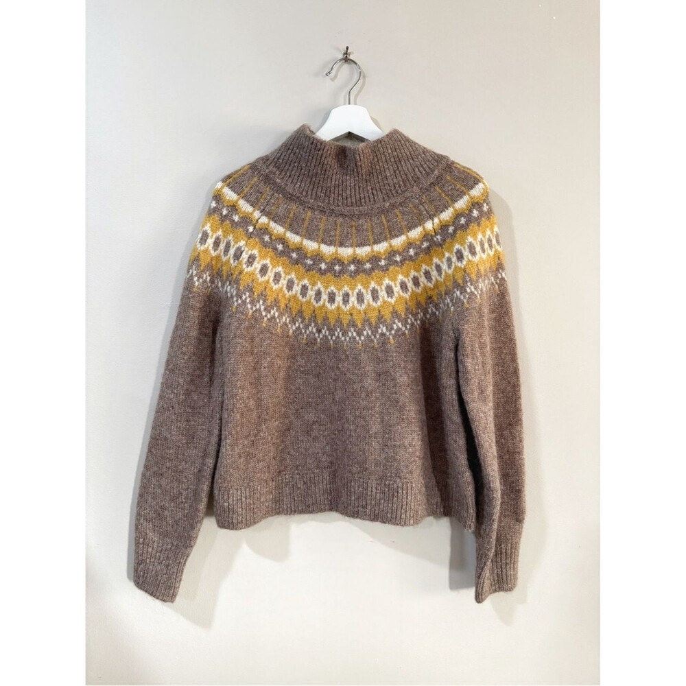 GAP Fair Isle Mock Neck Sweater Women S NWT Brown Cozy Academia Cottage Chic